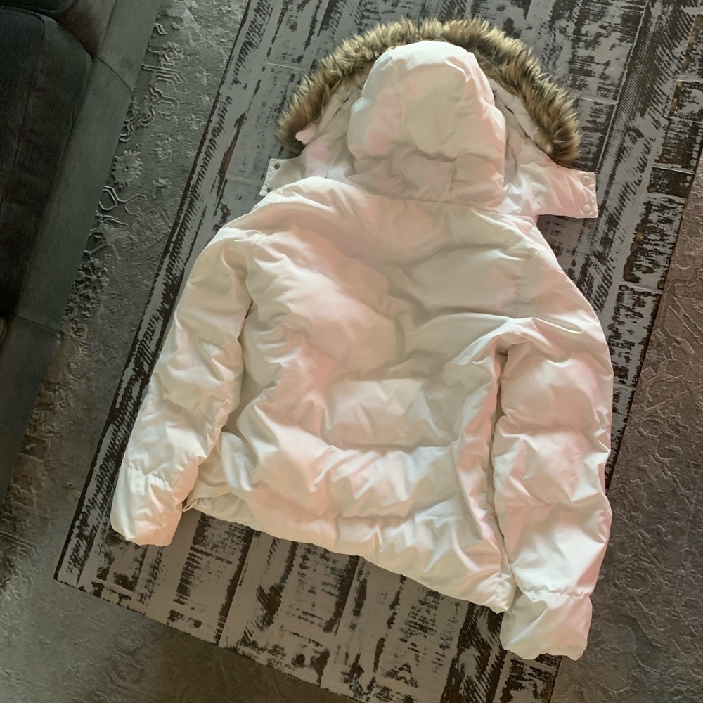 GAP white Jacket with Faux Fur Hood